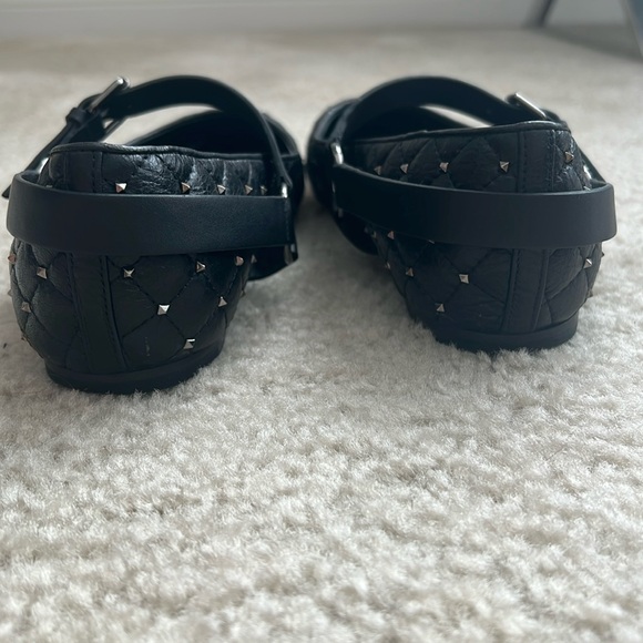 Valentino Black Silver Rockstud Quilted Ballet Flats - Picture 6 of 9